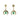 Goldfarbene Boho-Ohrringe in Form einer Mondsichel mit einer hängenden grünen Perle auf weißem Hintergrund.