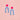 Bogenförmige Hängeohrringe blau weiß mit pinken Ohrsteckern. 
